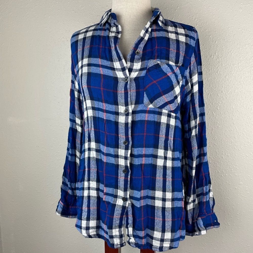 Pre-owned Top Shop Womens Plaid Fannel Button Up Boyfriend Fit Soft Size 6